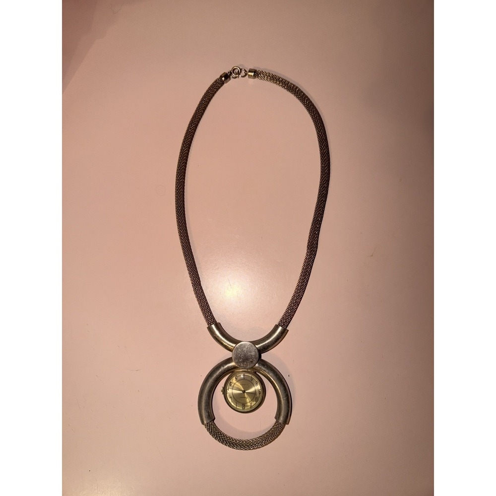 VINTAGE MID CENTURY MODERN GENEVA  PENDANT WATCH MESH SNAKE SWEATER NECKLACE